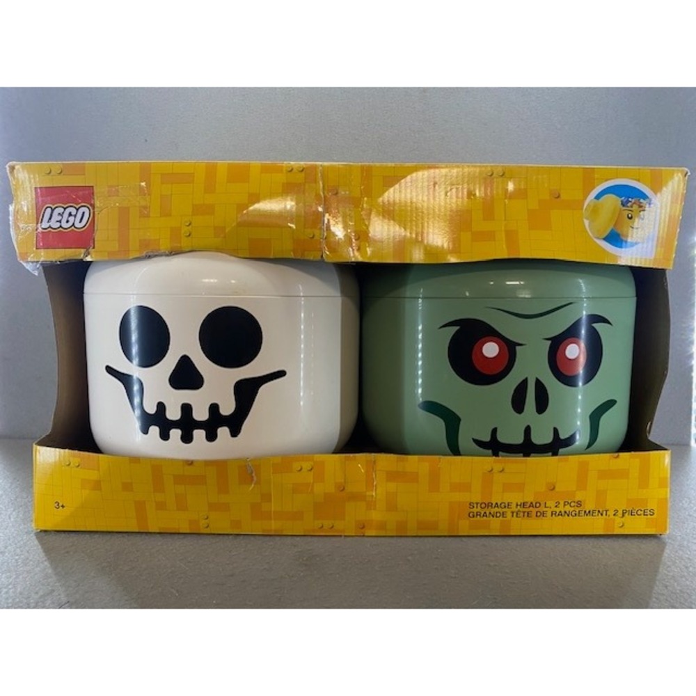 LEGO Large Storage Head Halloween 2-Pack Zombie and Skeleton Stackable 4032 NEW